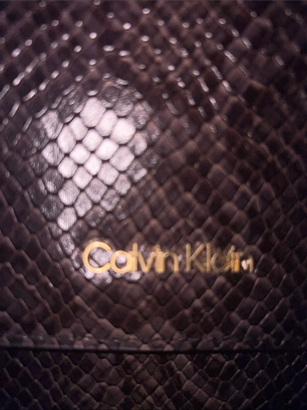 Calvin Klein Snakeskin Fern Top Handle Leather Satchel Crossbody Gold Hardware